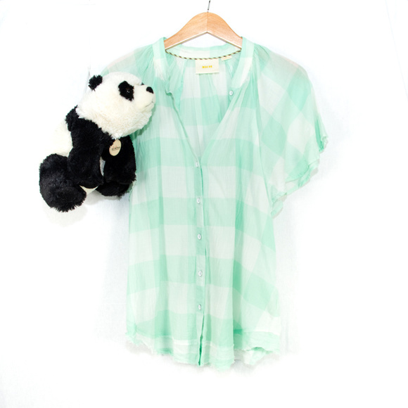 Mint, white Anthropologie Maeve check blouse - Picture 1 of 5